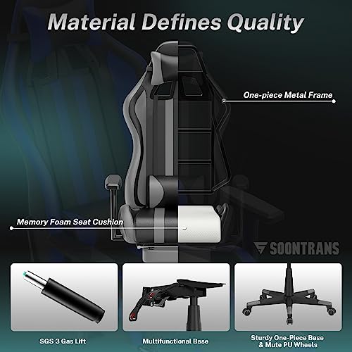 Soontrans Grey Gaming Chair With Footrest,Racing Ergonomic Massage Gaming Chairs For Adults Work In Office,Height Adjustable Gamer Chair,360° Swivel Computer Chair,Pc Game Chair,Reclining Silla Gamer #TOP5