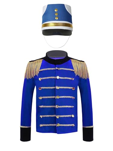 Kids Boys Drum Major Uniform Marching Band Performance Tassel Jacket Coat Drummer Hat