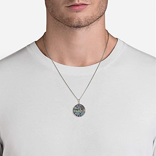 Kingwhyte Viking Necklace 925 Sterling Silver Viking Abalone/Malachite Pendant Vegvisir Chain Jewelry Gifts For Women Men's 18 "+2" Silver Chain #TOP3