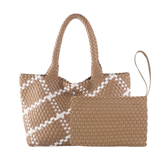 Image of SporGenius Woven Handbag Two Tone Tote Bag Vegan Leather Purse