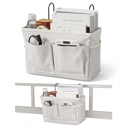 BAHME 1 organizer na łóżko do zawieszenia, organizer na łóżko, 5-komorowy worek na łóżko, 30 x 18 cm, bawełniany organizer wiszący na łóżeczko dziecięce, krzesło kempingowe i podróż, zrównoważony
