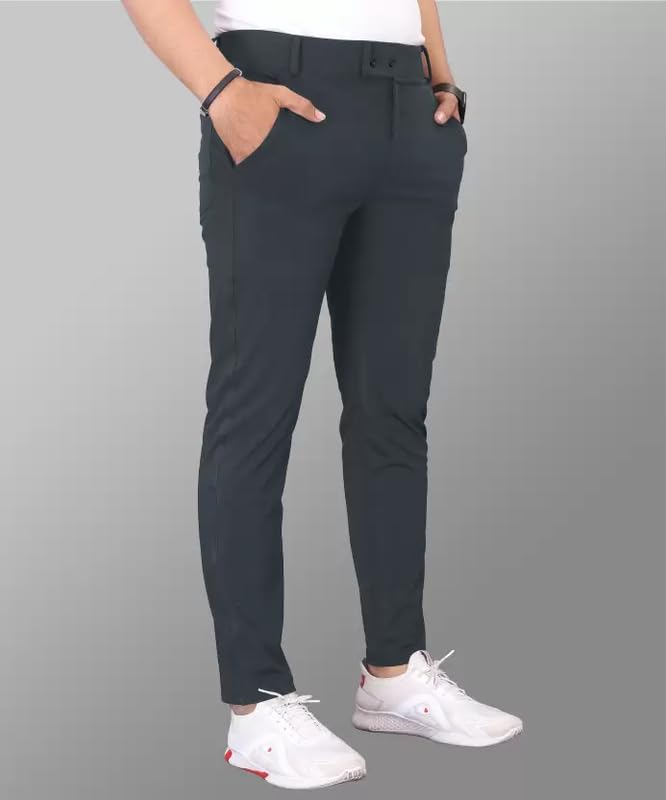 Image of Men's Stylish Slim Fit Lycra Blend Trousers - Pack of 2 (Combo) Formal Pants for Men | Stretchable Regular Office Formal Wear | Comfortable Solid Casual, Business, and Work Trousers for Men