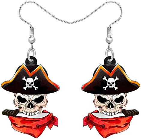 BAMAY Acrilico Halloween Pirata Teschio Orecchini Pendenti Novità Pirata Gioielli Charms Teschio Regali per Donna Ragazza Accessori (Bianco