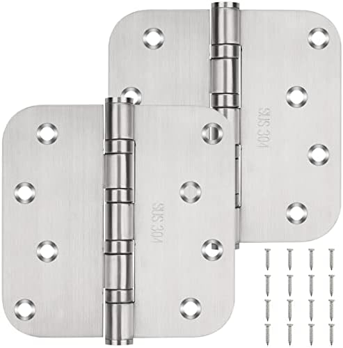 304 Stainless Steel Door Hinges, 4'' X 4'', Ball Bearing Door Hinges 4 Inch, Commercial and Residential Door Hardware, with 5/8 Inch Radius - Non-Removable Pin - 2 Pack (Silver)