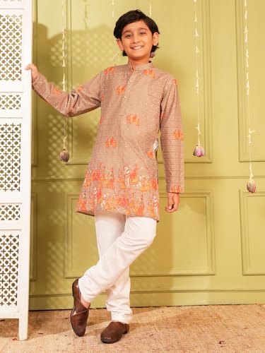 Image of AJ DEZINES Kurta Pajama For Kids Boys | Cotton Printed Chikankari Kurta Pyjama Set For Boys | Traditional & Festive Outfit | Party & Ethnic Wear | Stylish Kids Kurta Set