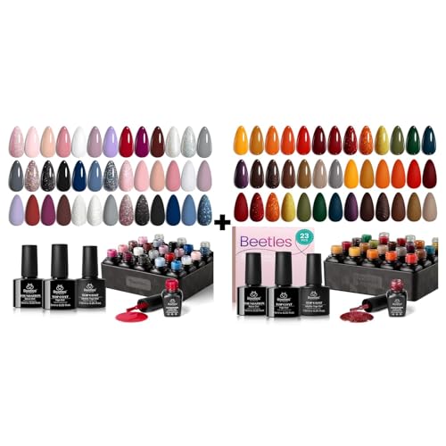 beetles Gel Polish Kit, Nude Gray Pink Blue Burgundy Glitter