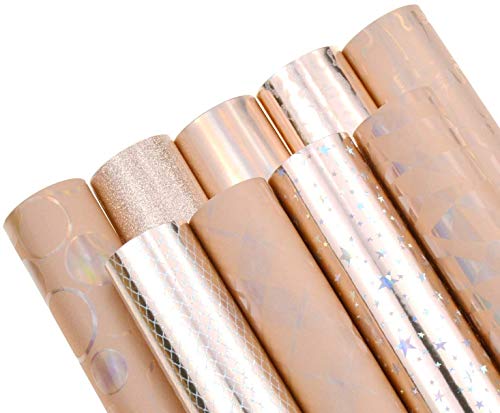 Lot de 9 feuilles de cuir mélangées de 21 cm x 15 cm, collection or champagne holographique, fines paillettes, faux cuir, nœuds, boucles d'oreilles, loisirs créatifs Cover