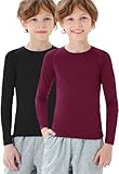 MRIGNT 2 Pack Youth Boys Thermal Compression Shirts Long Sleeve Fleece Baselayer Soccer Baseball Base Layer Undershirt