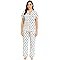 iceBoo Womens 100% Cotton Pyjama Set Short Sleeve Button Through Top with Pocket and Full Length Bottoms with Side Pockets Blue Floral Print, WP93 - Size 10/12