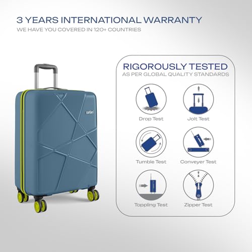 Image of Safari Pentagon Neo 8 Wheels Carry on Cabin Trolley Bag, Hard Case Polypropylene with 360 Degree Wheeling Luggage for Men & Women, Suitcase for Travel, Ink Blue, 55cm, Small