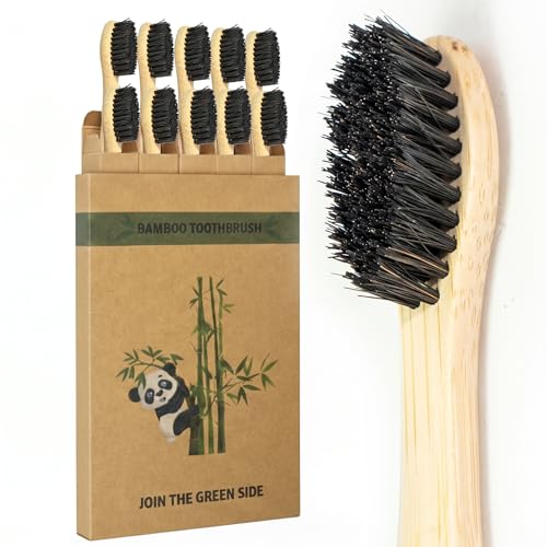TIKITAKA FTG Horsehair Bamboo Toothbrush 10 Pack Plastic Free Numbered Set