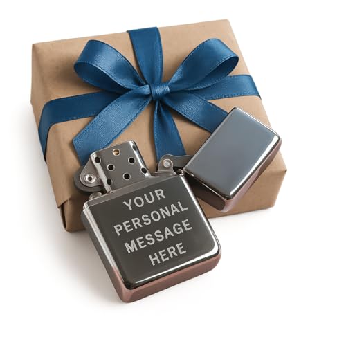 Personalised Metal Flip Windproof Lighter - Custom Engraved Message for Him or Her Birthday Gifts for Men | Chrome Gold Finish Flip UP lighters (Silver Finish)