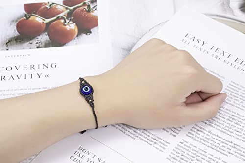 Lavoio Evil Eye Bracelets 10mm amber tiger eye Bracelets Adjustable Amulet for Women Men Little Boys & Girls (black 2pcs Evil Eye Bracelet) - Image 4