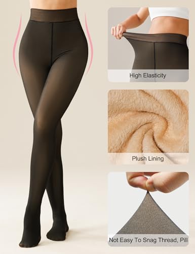Fleece Lined Tights Women Sheer Thermal Tights Fake Faux Translucent Pantyhose Skin Color Winter Pantyhose3