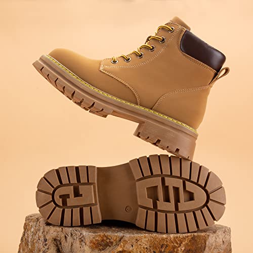 Jabasic Women Leather Ankle Combat Boots Low Heel Lace Up Outdoor Trekking Hiking Work Boots (10,Wheat) #TOP3