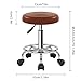 WKWKER PU Leather Stool with Wheels Modern Round Rolling Stool with Footrest 360°Swivel Height Adjustable Stool Chair for Home Work Drafting Spa Salon Massage Beauty Stools Small (Brown)