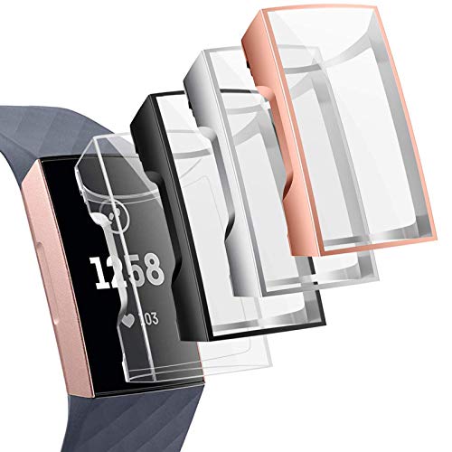 CAVN Compatible avec Fitbit Charge 3 / Charge 4 Protection écran Coque [Pack de 4], Protecteur étui Rechargeable TPU Couverture Complète Ultra Mince Anti-Rayures Anti-Choc écran étui pour Charge 4