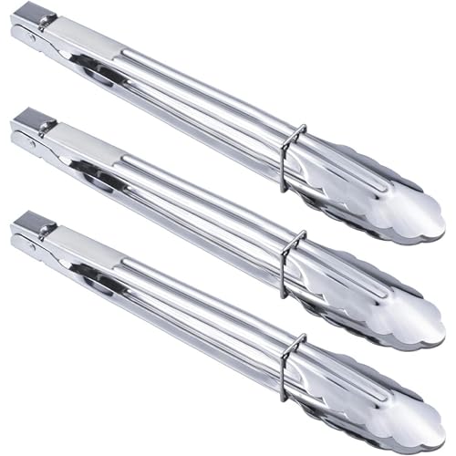 ECVV Stainless Steel Cooking & Serving Tongs 3 Piece Set (12 14 16 Inch) for Barbecue Grilling Appetizers Salads Desserts & Camping
