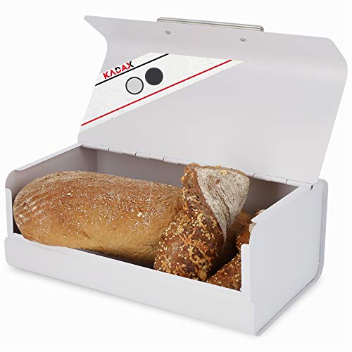 KADAX Portapane in acciaio, 36 x 22,5 x 13,5 cm, con manico in metallo, contenitore rettangolare per pane per panini, baguette (bianco)