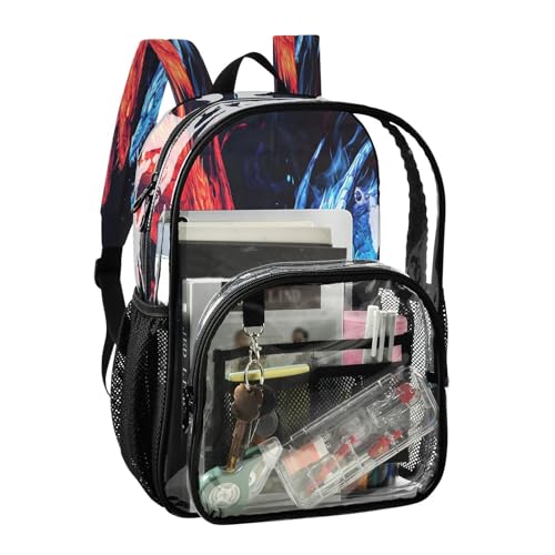 Two Dragon Head Clear Backpack Heavy Duty See Through Transparent PVC BookBag for Kids Boy Girl School Work2