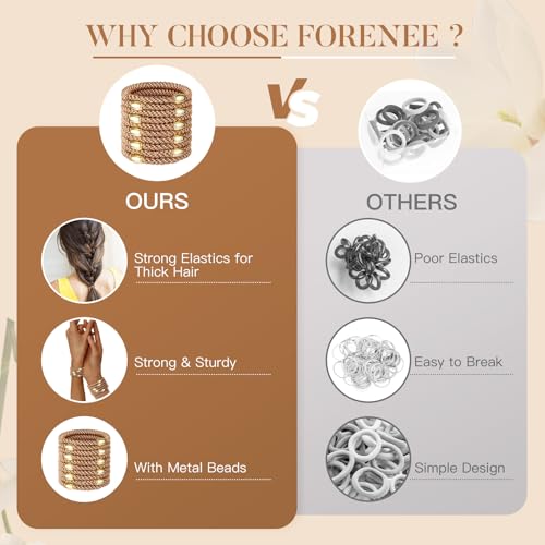 Image of FORENEE Hair Ties No Damage(10PCS) - Ponytail Holders - Elastic Hair Ties for Thick Hair - Braided Hair Bands for Women Girls's Hair - Khaki