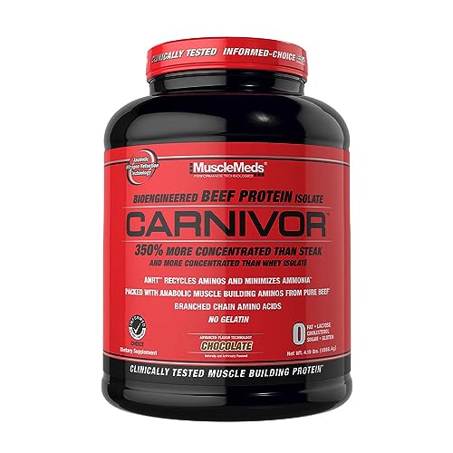 MuscleMeds Carnivor - Bioengineered Beef Protein Isolate, 100% Fat, Lactose, Sugar, and Gluten Free, 23 Grams Beef Protein Isolate Per Scoop, 4lb Tub (Chocolate)