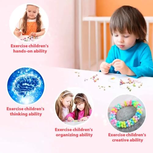 Image of MAGHROLA Beads Kit for Kids - Colorful Bracelet Beads Set with Clay Charms | DIY Jewelry Making Kit for Girls, Women | Arts & Crafts Bead Kit with Pony Beads, Plastic Beads | Gift Box Set (Pack of 1)