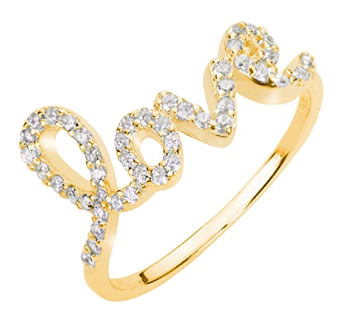 CloseoutWarehouse Cubic Zirconia Love in Script Ring 925 Sterling Silver (Color Options, Sizes 3-15)