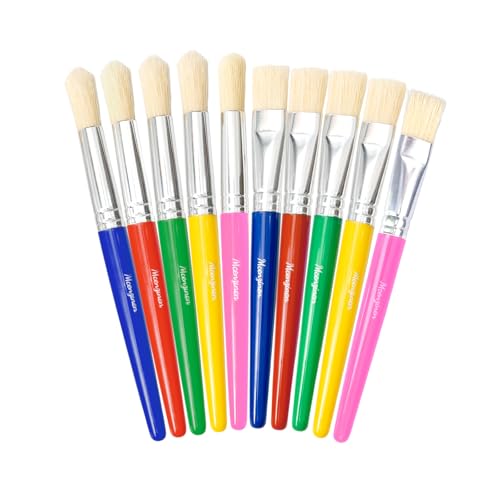 Mcenzinen 10pcs Große Pinsel Runde und Flache Pinsel für Kinder Kinderspezifische Auswaschbare Bunte Pinsel-Set für Kleinkinder