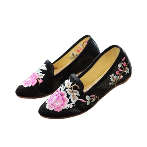 Ballerines pointues en coton brodé noir pour femme en taille 40