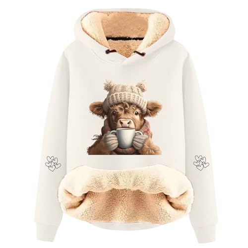Sweat à capuche imprimé vache et doublure polaire chaude pour femme style décontracté d'hiver