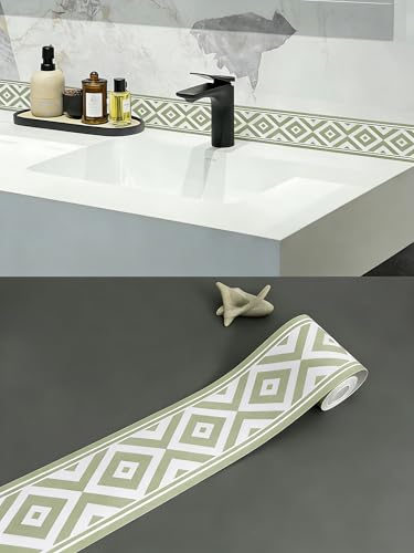Dostear Cenefa Adhesiva Cocina Para Pared Vinilos Baño Decoración de Pared Diamante Verde 9cm X 500cm