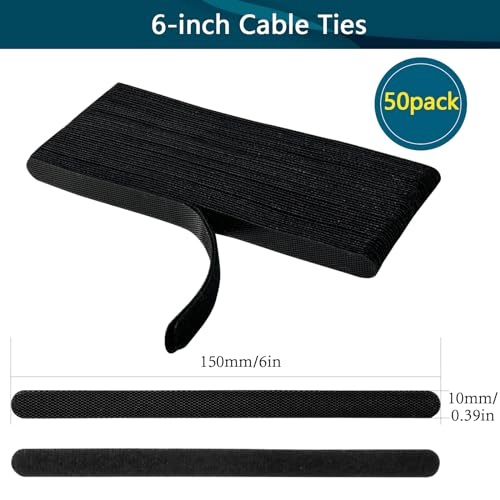 50PCS 6 Inch Adjustable 6-Inch Cord Organizer Ties, Fastening Cable Ties, Microfiber Cloth Used for Computer Link Cable Cord Management USB Cable Cable Ties (Black) miniatura 2