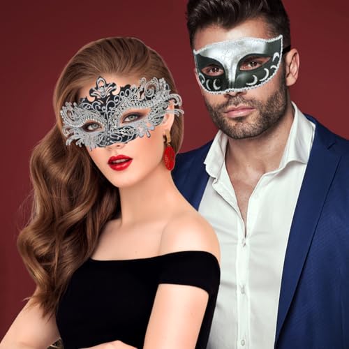 Image of Coddsmz Couple Masquerade Mask Set - Venetian & Mardi Gras Mask for Women & Men