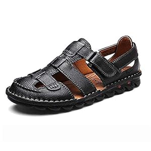 ZHNSHM Mens Summer Casual Closed Toe Leather Sandals Outdoor Fisherman Adjustable Beach Shoes