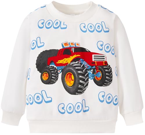 Image of Akyzic Toddler Boys Sweatshirts Cotton Crewneck Truck Shirt Dinosaur Long Sleeve Pullover Tops Tees 2-8T