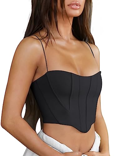 Jemer Dressy Sexy Crop Top for Women Black Trendy Night Going Out Clothes Bustier Clothing Cute Lingerie Costume Tank Cropped Tops Shirt Womens Outfits Bra Cami Y2k