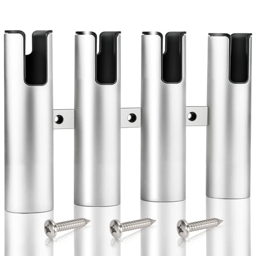 Helmspire 4 Tube Aluminium Fishing Rod Holders, 4 Link Wall-Mounted Rod Rack, Be Suitable for Marine Boat,Yacht(Silver Black 4 Tube)