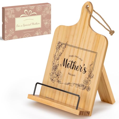 Product Image of the PUERSI Cookbook Stand, Kitchen Gifts for Mom, Wooden Recipe Book Holder, Happy Mothers Day Gifts, Adjustable Cook Book Stand for Kitchen Counter