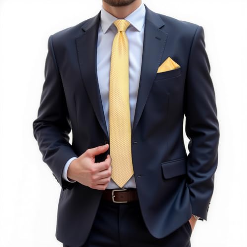 Image of DiBanGu Mens Solid Color Tie and Pocket Square Set Woven Silk Plain Necktie & Handkerchief for Men Wedding Party Formal
