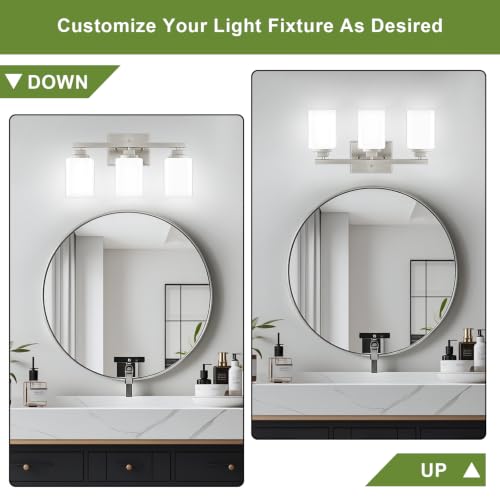 Image of Brushed Nickel Bathroom Light Fixtures, 3-Light Vanity Lights over mirror