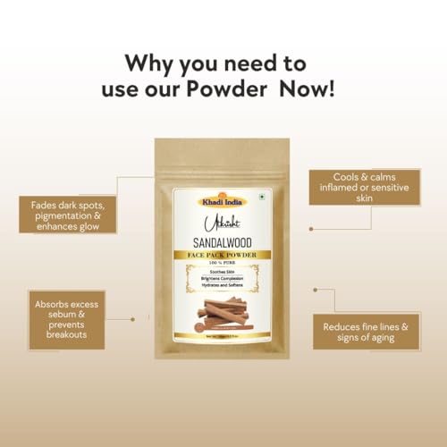 Image of Utkrisht Khadi Sandalwood Face Pack Powder 100g | Pure, Natural & Ayurvedic | For Pigmentation, Dark Spots, Breakouts & Fine Lines | Face Pack for Glowing Skin | Men & Women