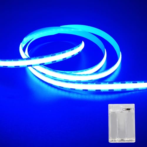 Image of ZSLAIFU Battery Powered LED Strip Lights, 3.3FT COB LED Strip Light, Battery Operated LED Lights, Ice Blue LED Strip Lights Battery Powered for Closet, Cabinet, Shelf, Kitchen, DIY Lighting
