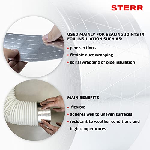 STERR - Starkes verstärktes Aluminiumband Aluminiumfolienband Silber 75 mm X 50 m