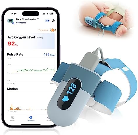 Babytone Baby Oxygen Monitor, Baby Sleep Monitor, Tracking Avg O2, Heart Rate and Movement for Infant, Wearable Foot Monitor with Free APP, for 0-36 Months Newborn's Sleep（FSA or HSA Eligible