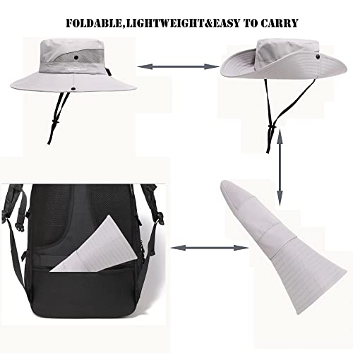 Image of Womens Summer Sun Hat Beach Hat Wide Brim Outdoor UV Protection Hat Foldable Cool Mesh Ponytail Bucket Hat