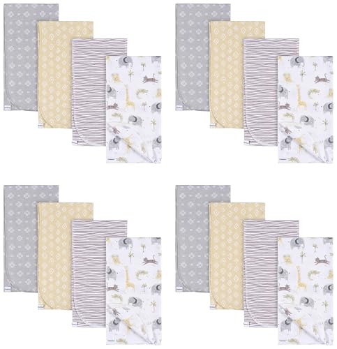 Image of Gerber Unisex Baby 100% Cotton Flannel Receiving Blankets 30x30 Inches (Pack of 16), Animals + Geos Neutral, One Size