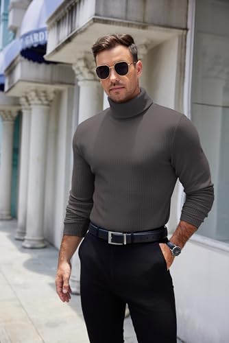 Image of COOFANDY Men's Ribbed Turtleneck Sweater Casual Basic Long Sleeve Knitted Pullover Sweater