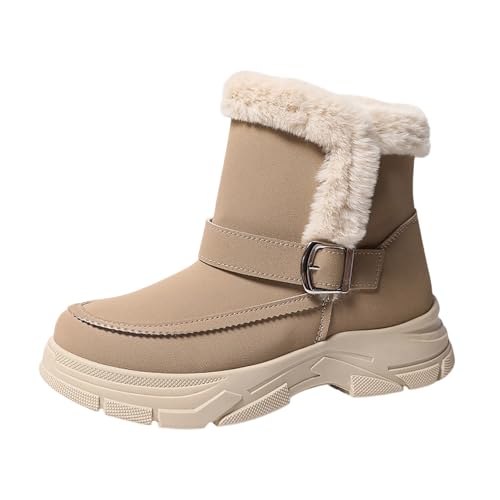 Generisch Botas de nieve para mujer, cómodas, botas de invierno, caña corta, suela gruesa, monocolor, cálidas, cómodas, forradas, para exterior, trekking, caqui, 37 EU