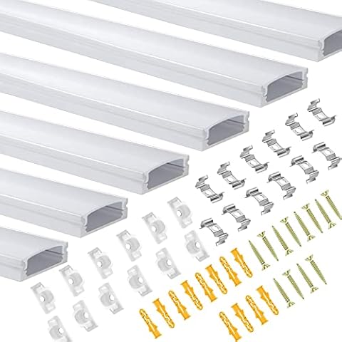 LED Aluminum Profile, U Shape LED Aluminum Channel 6Pack 1M/3.3ft with Milky White Cover, End Cover and Mounting Clip for LED Strip Light Installations Diffuser Cover
